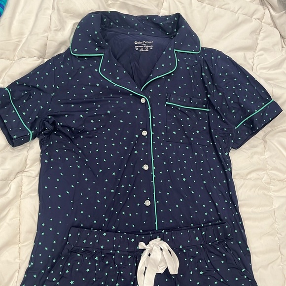 Other - Short sleeve button up and drawstring shorts soft and cool pajamas navy blue M
